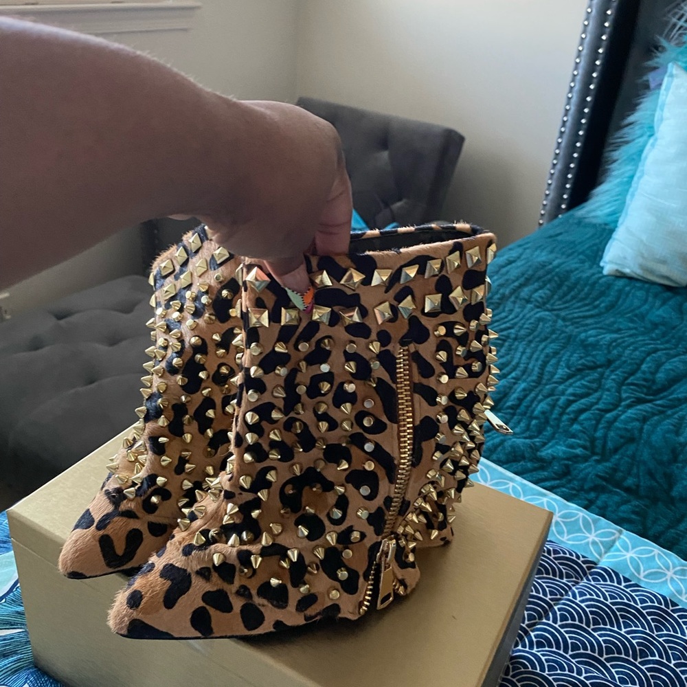Lust for Life (leopard bootie) with gold studs and gold zippers